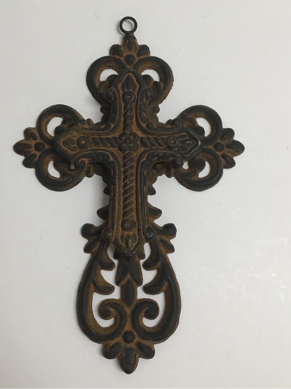 Cast Iron Double Cross Ornate Religious Primitive Rustic Heavy Wall or Garden - Picture 8 of 16
